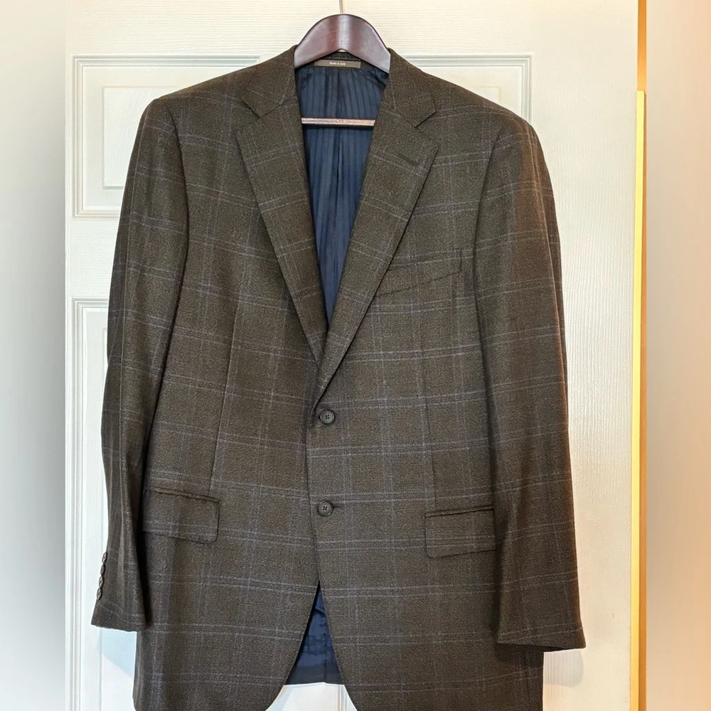 Ermenegildo Zegna Green Blue Windowpane Check Wool Sport Coat Eu 54 US 44 - Picture 9 of 12